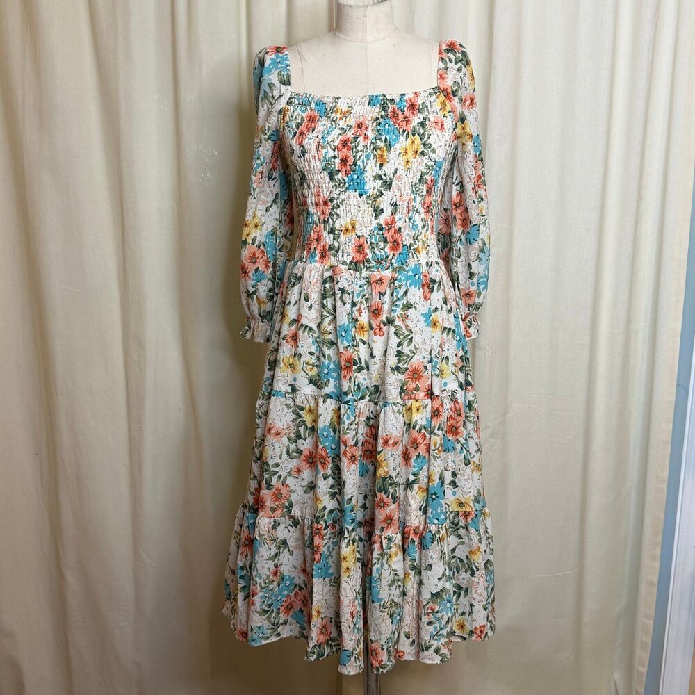Baltic Born Marta Smocked Midi Dress Floral size large